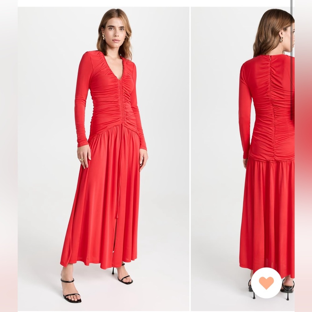 FARM Rio Red Long-Sleeve Ruched Maxi Dress